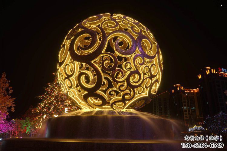 燈光球雕塑定制，村標(biāo)概念，不銹鋼燈光球雕塑預(yù)定