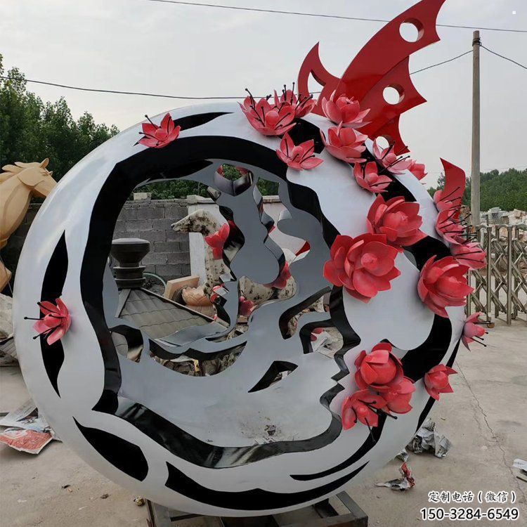 鏤空花球雕塑定價，廣場雕塑，不銹鋼花球雕塑廠家