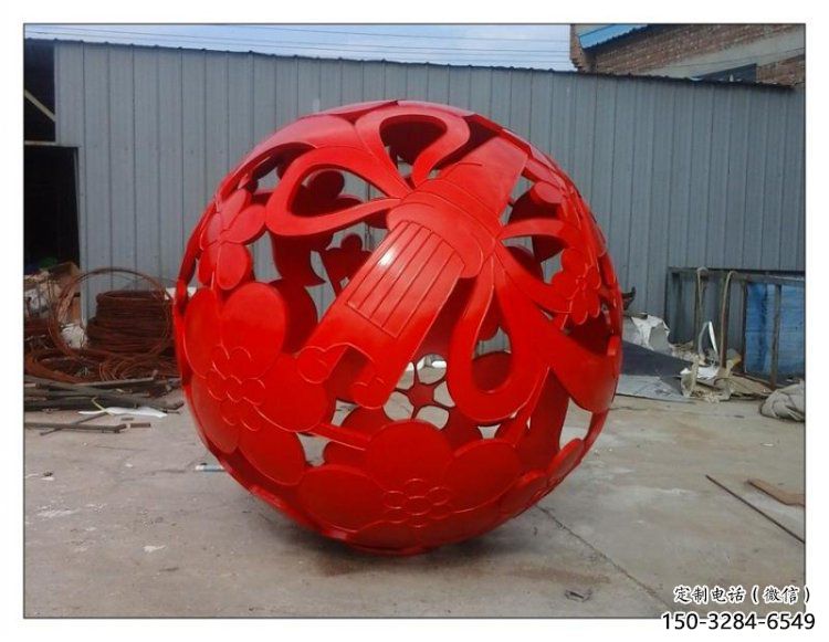 花紋球雕塑廠家，小區雕塑，不銹鋼花紋球雕塑點擊