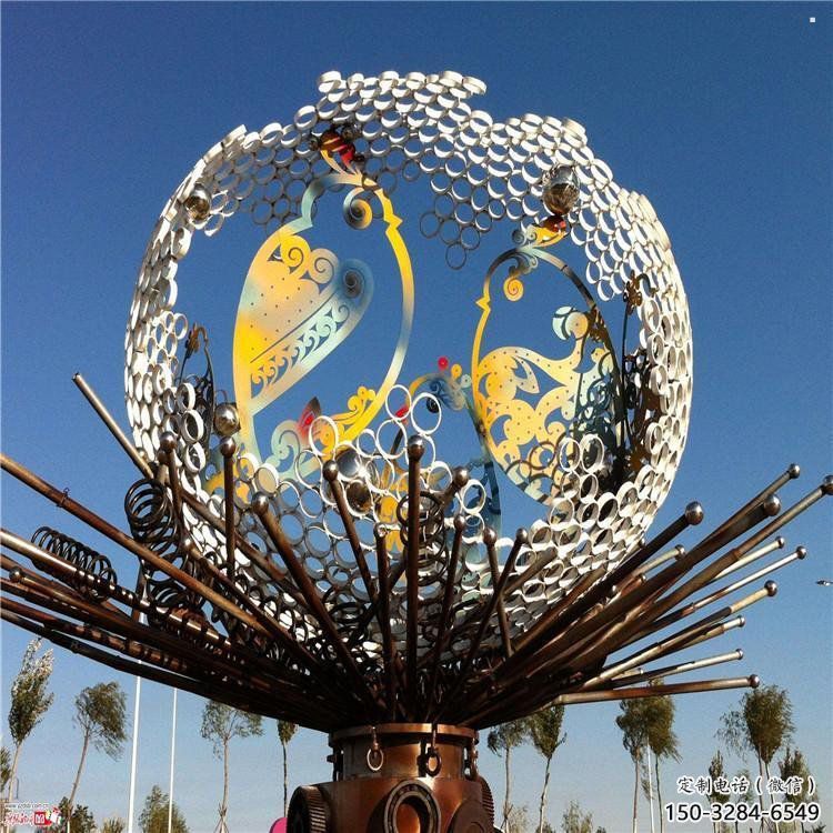 花紋球雕塑訂做，街景小品，不銹鋼花紋球雕塑定制