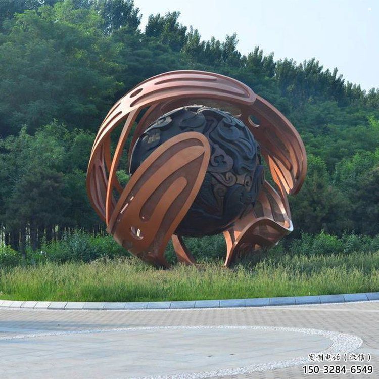 鏤空球雕塑廠家，小區(qū)擺件，烤漆異形鏤空球雕塑服務(wù)商