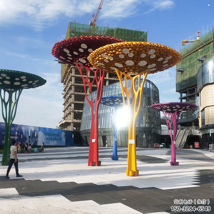 遮陽樹雕塑定制，白鋼構件，不銹鋼遮陽樹雕塑廠