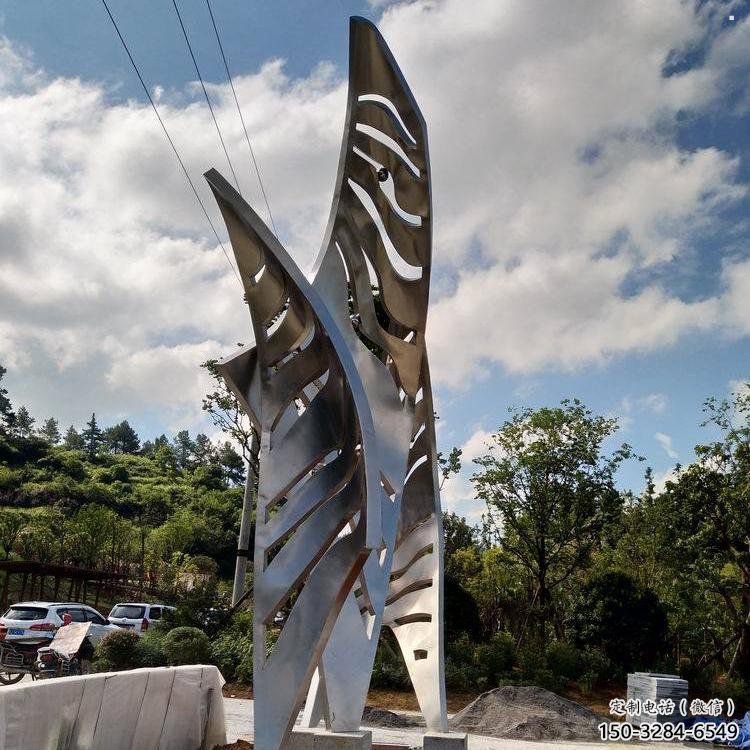 鏡面樹葉雕塑定制，市標雕塑，不銹鋼鏡面樹葉雕塑制作