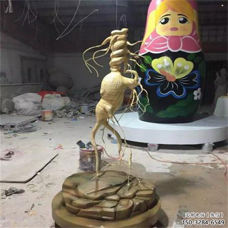 人參雕塑通用，彩鋼制作，景觀人參樹雕塑指用