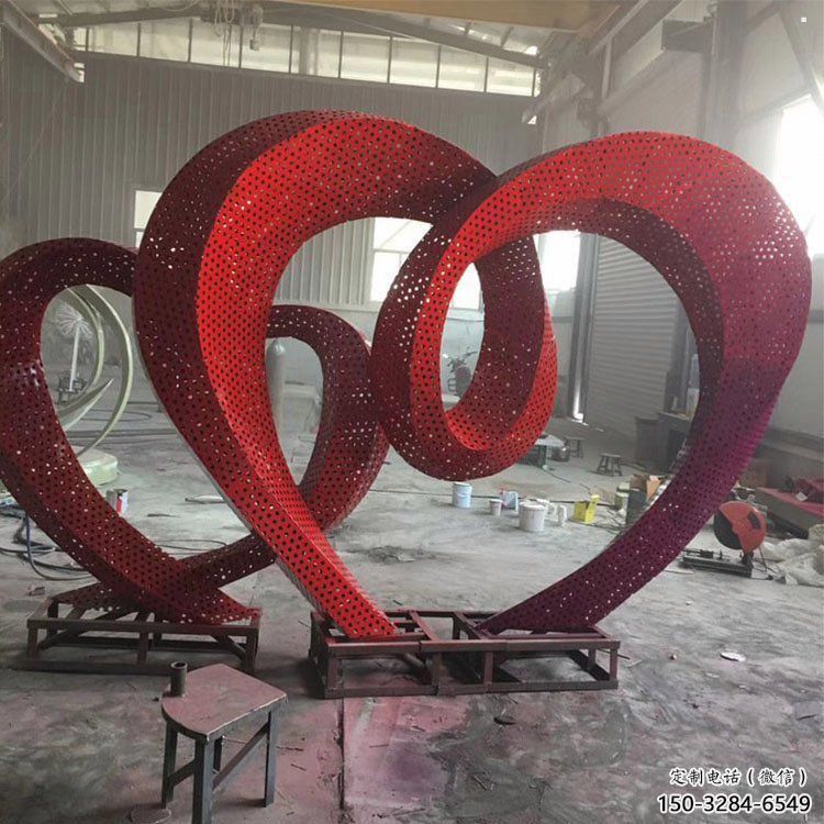 鏤空雙心雕塑制造商，校園雕塑，不銹鋼雙心雕塑供給