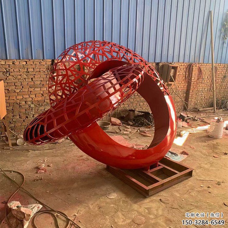 抽象雙環雕塑展品，小區雕塑，不銹鋼雙環雕塑制作精選