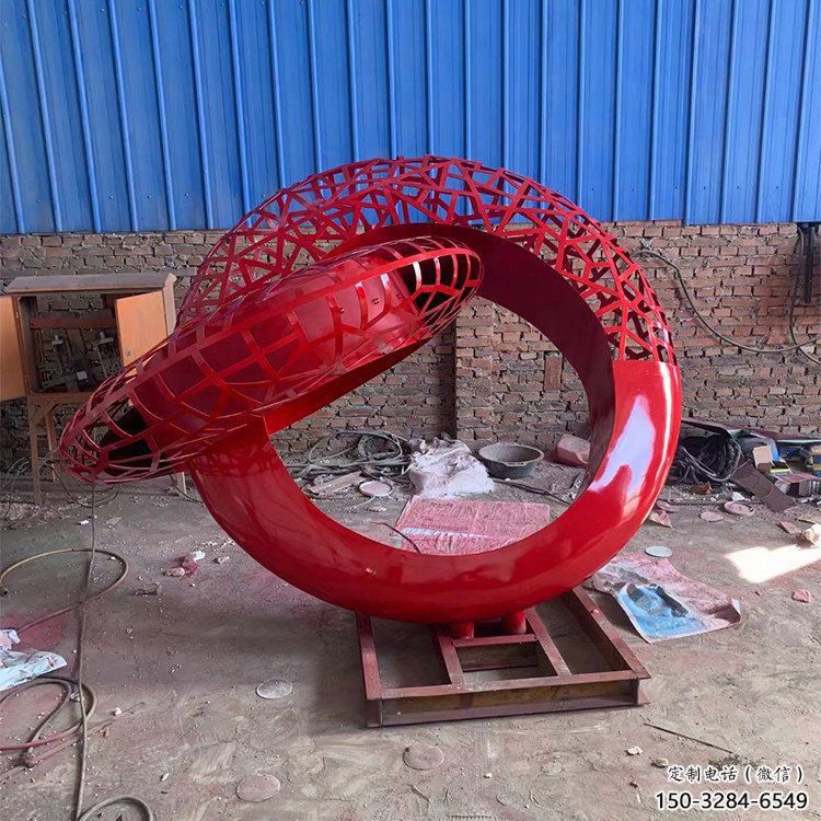 公共雙環雕塑訂做，城市裝飾，庭院不銹鋼雙環雕塑展品