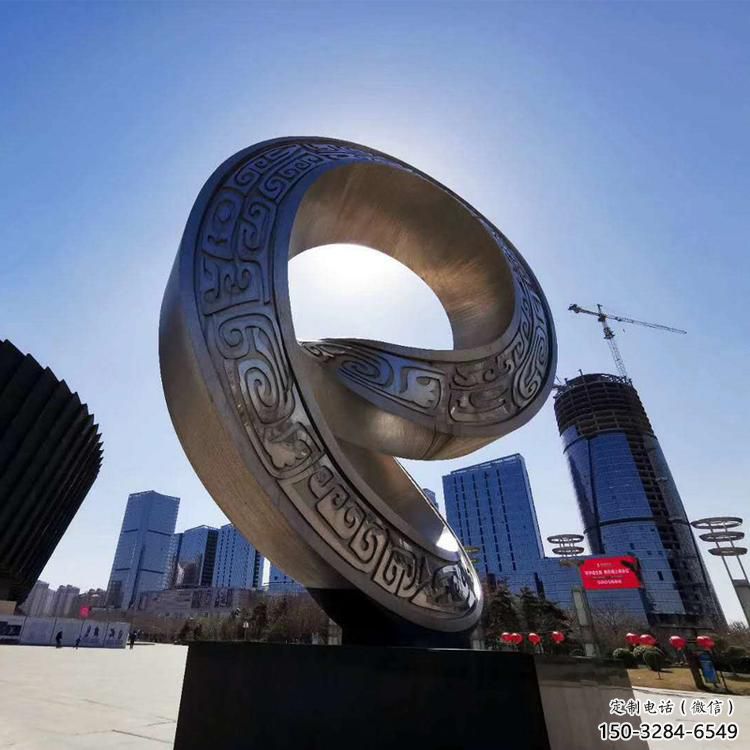 金屬雙環雕塑承接，陸地擺件，不銹鋼雙環雕塑制造商