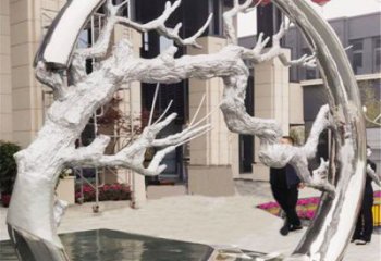 圓環樹雕塑制造商，露天雕塑，不銹鋼圓環樹雕塑訂做