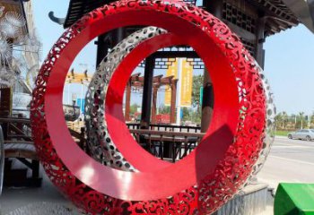 雙環雕塑生產，鏤空烤漆工藝，不銹鋼雙環雕塑制作