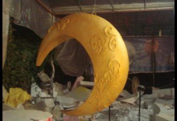 景區月亮雕塑，鍍金歐式雕塑，鐵藝材質