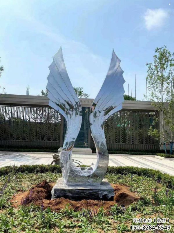 廣場翅膀雕塑，抽象水景雕塑，抽象效果