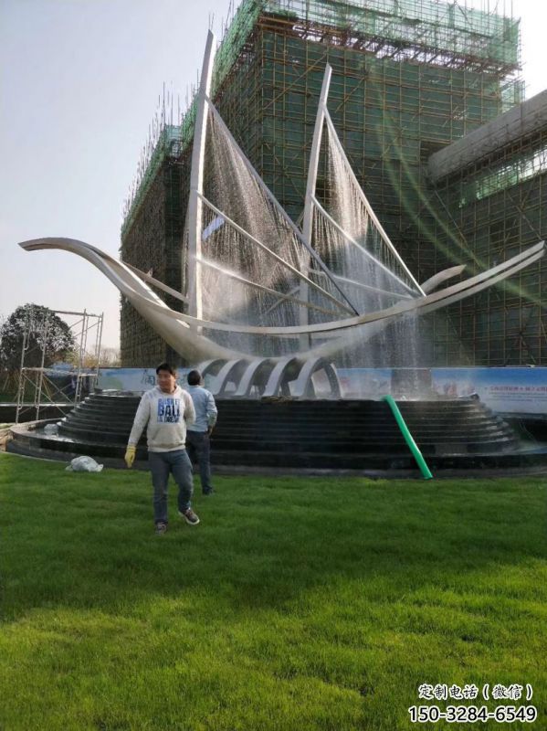 嘉峪關帆船噴泉雕塑，水景水秀組合，旱地帆船噴泉雕塑廠家