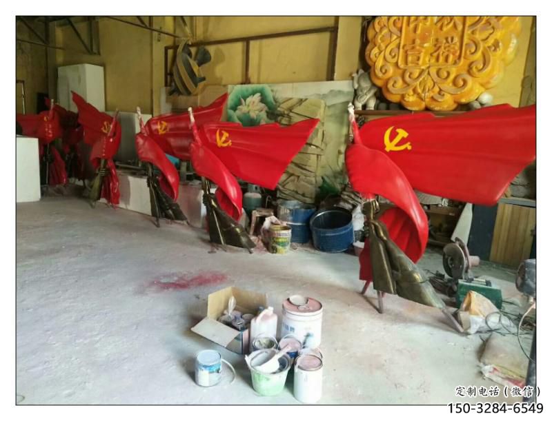 蘭州園林國旗雕塑，噴漆黨建雕塑，烤漆形式