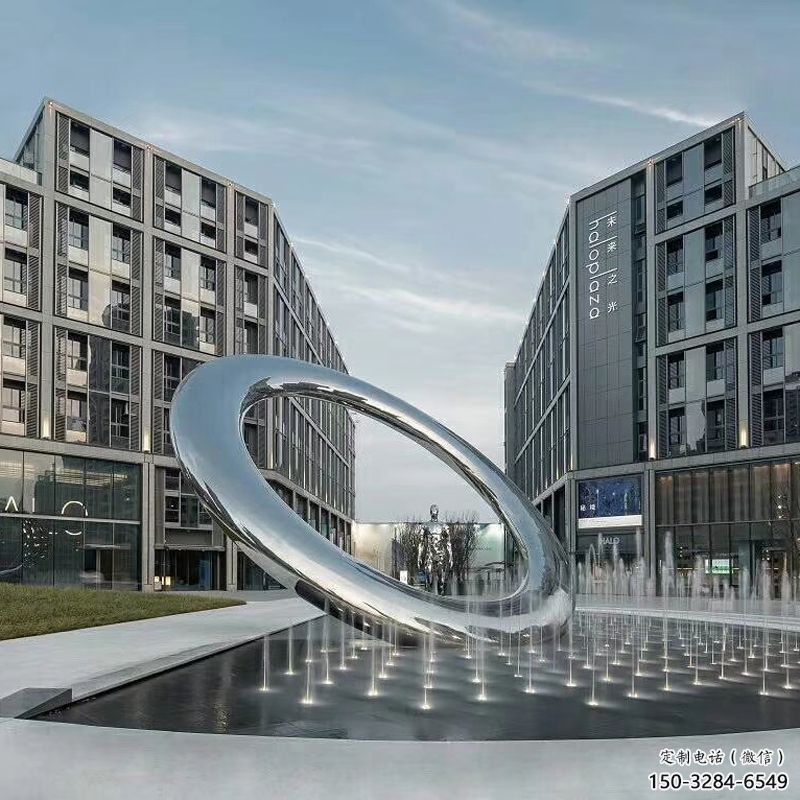 梧州水簾圓環雕塑，直噴式旱地水景噴泉雕塑