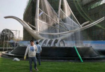 深圳帆船噴泉雕塑，水景水秀組合，旱地帆船噴泉雕塑廠家