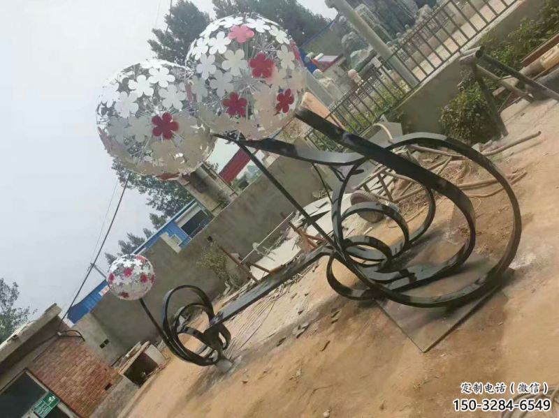 晉州大型蒲公英坐凳雕塑，現(xiàn)代元素設計，不銹鋼坐凳雕塑