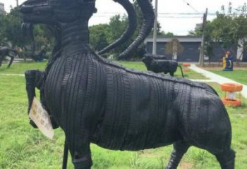 澄邁輪胎山羊雕塑供應，公園雕塑，鑄銅輪胎羊雕塑供求
