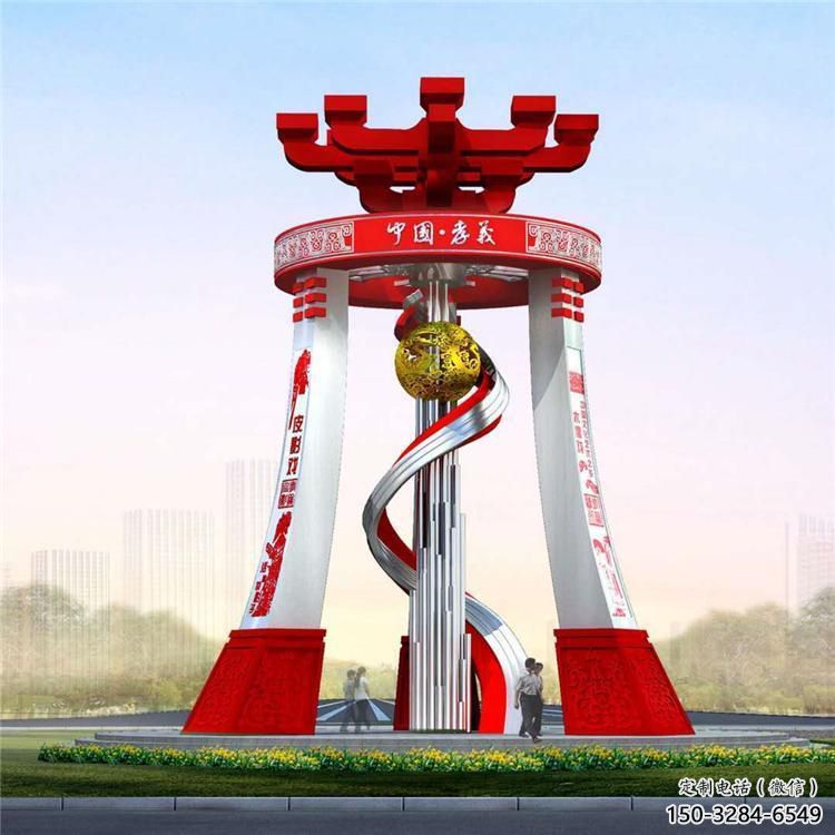 錫林郭勒盟城市精神堡壘雕塑，地標(biāo)文明建筑不銹鋼雕塑