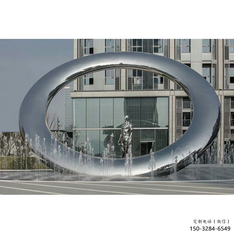 玉樹小區(qū)圓環(huán)雕塑，水簾噴泉雕塑，水景藝術(shù)效果