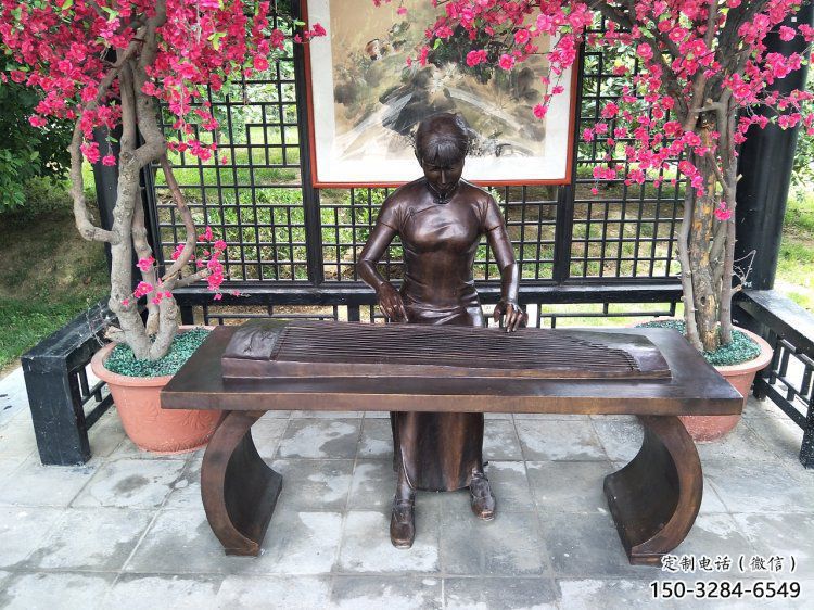 克拉瑪依彈古箏雕塑廠家，景觀概念，民俗人物雕塑通用