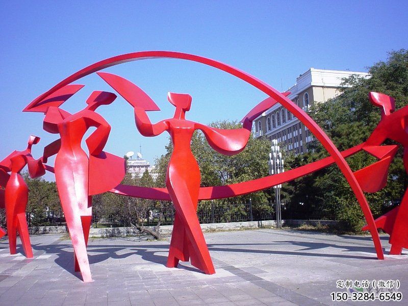 官渡扭秧歌雕塑，民俗舞蹈雕塑，不銹鋼抽象音樂(lè)人雕塑