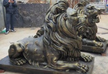 城關大型趴獅雕塑，仿銅動物雕塑，玻璃鋼獅子雕塑制作