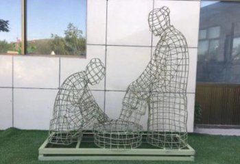 溫州鏤空洗腳雕塑制作，園林裝飾，鐵藝孝道人物雕塑