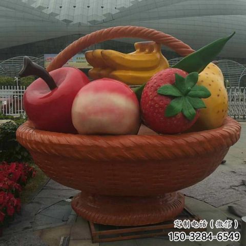 景觀果籃雕塑批發(fā)，彩繪工藝，景觀玻璃鋼果籃雕塑承接